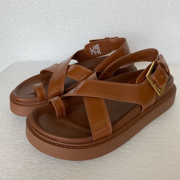 Zara Brown Women's Faux Leather Flat Strappy Sandals Size 36 US 6 - Picture 13 of 13